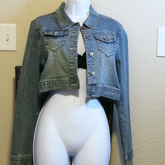 Squeeze Blue Jean Jacket with Brown Design - Picture 2 of 5